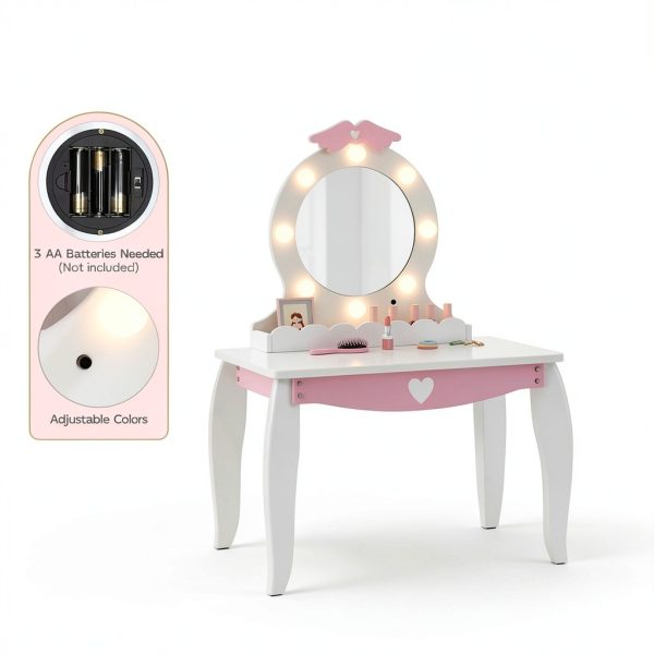 Kids Vanity White Wood Vanity with Lighted Mirror MU-048-3