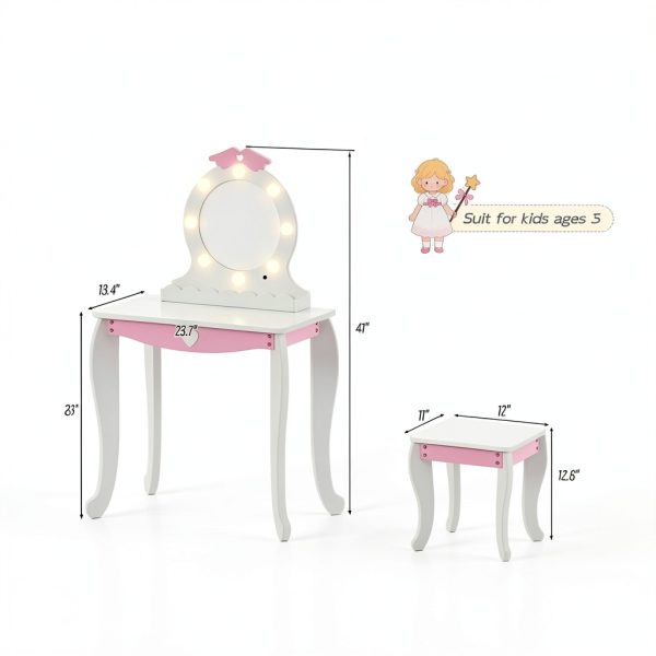 Kids Vanity White Wood Vanity with Lighted Mirror MU-048-6