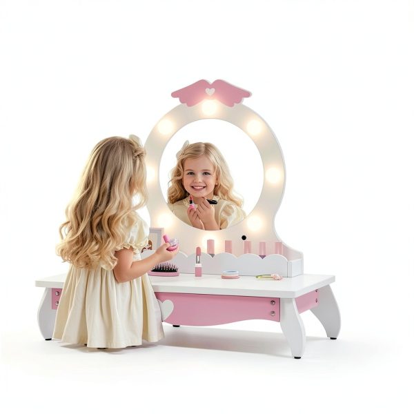 Kids Vanity White Wood Vanity with Lighted Mirror MU-048-5