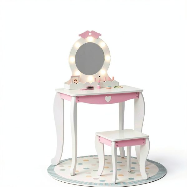 Kids Vanity White Wood Vanity with Lighted Mirror MU-048-7