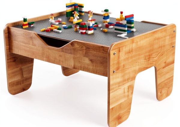 KidKraft Wooden Activity Table 195 Bricks Double‑Sided Surface-0