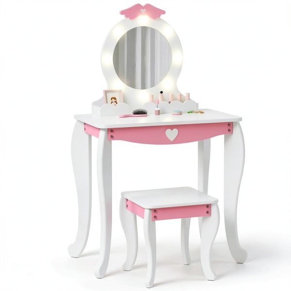 Kids Vanity White Wood Vanity with Lighted Mirror MU-048-0