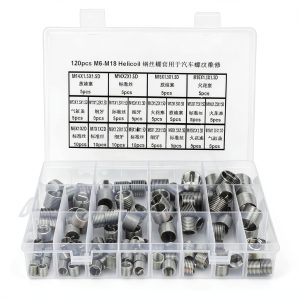 EVTSCAN 120 Pcs Stainless Steel Helical Threaded Inserts Kit, with M3 M4 M5 M6 M8 M10 M12 M14 M16 M18 Metric Wire Thread Inserts, Free Running Coil, for Repairing Damaged or Worn Out Threads-0