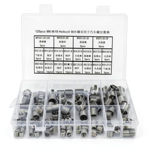 EVTSCAN 120 Pcs Stainless Steel Helical Threaded Inserts Kit, with M3 M4 M5 M6 M8 M10 M12 M14 M16 M18 Metric Wire Thread Inserts, Free Running Coil, for Repairing Damaged or Worn Out Threads-0