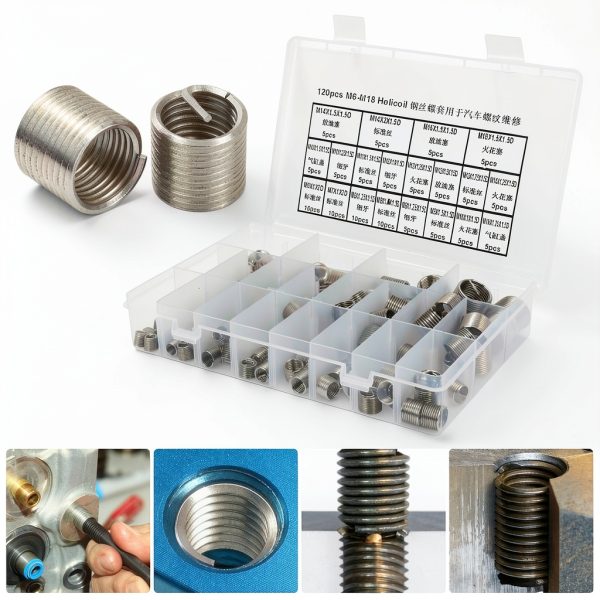 EVTSCAN 120 Pcs Stainless Steel Helical Threaded Inserts Kit, with M3 M4 M5 M6 M8 M10 M12 M14 M16 M18 Metric Wire Thread Inserts, Free Running Coil, for Repairing Damaged or Worn Out Threads-4