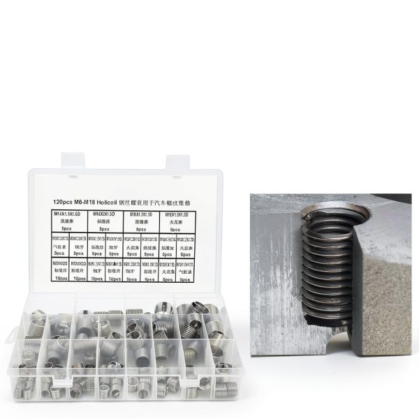 EVTSCAN 120 Pcs Stainless Steel Helical Threaded Inserts Kit, with M3 M4 M5 M6 M8 M10 M12 M14 M16 M18 Metric Wire Thread Inserts, Free Running Coil, for Repairing Damaged or Worn Out Threads-3