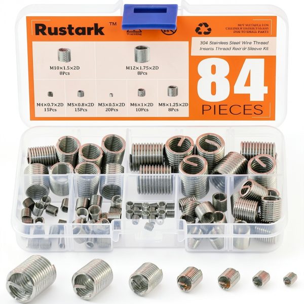84 Pcs 304 Stainless Steel Metric M3 M4 M5 M6 M8 M10 M12 Wire Thread Inserts Steel Sheath Helicoil Type Screw Repair Sleeve Assortment Kit-0
