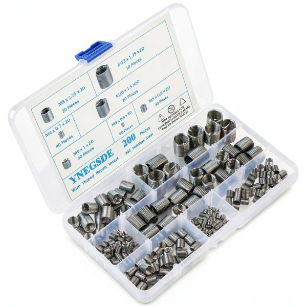 304 Stainless Steel Helical Coiled Metric Thread Repair Kit - 200Pcs Assortment Kit - M3, M4, M5, M6, M8, M10, M12 Wire Screw Sleeve Inserts-3