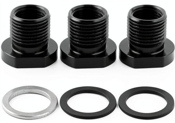 3Pcs Thread Adapters with Metal Washers, 1/2x28 to 5/8x24 Thread Adapter Aluminium Alloy, Oil Filter Adapter 1/2-28 Thread Protector Black Oxide Finish-0