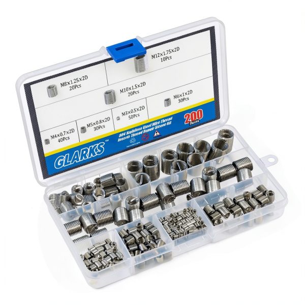 Wire Inserts Screws Sleeve Kit Glarks 200pcs 304 Stainless Steel-4