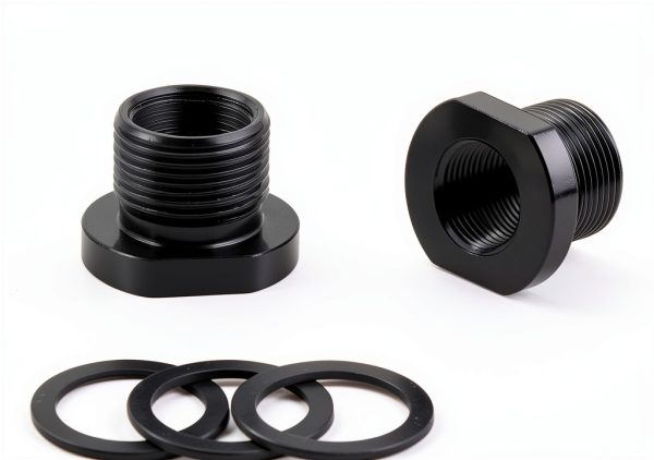 3Pcs Thread Adapters with Metal Washers, 1/2x28 to 5/8x24 Thread Adapter Aluminium Alloy, Oil Filter Adapter 1/2-28 Thread Protector Black Oxide Finish-1