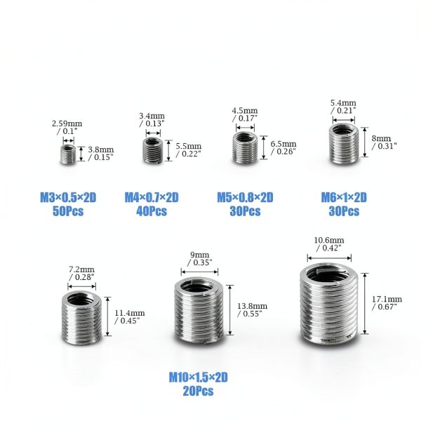 Wire Inserts Screws Sleeve Kit Glarks 200pcs 304 Stainless Steel-1