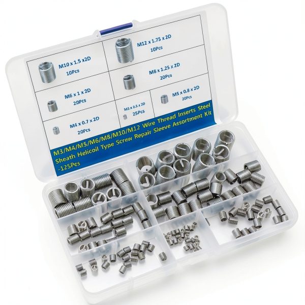 Thread Repair Insert Assortment Kit Helicoil Type Screw Wire Sleeve 304 Stainless Steel Metric M3 M4 M5 M6 M8 M10 M12 Wire Thread Inserts Heli Coil Thread Repair Kits 125PCS-2
