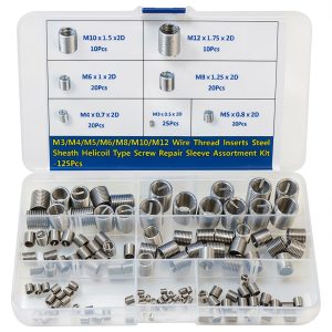 Thread Repair Insert Assortment Kit Helicoil Type Screw Wire Sleeve 304 Stainless Steel Metric M3 M4 M5 M6 M8 M10 M12 Wire Thread Inserts Heli Coil Thread Repair Kits 125PCS-0