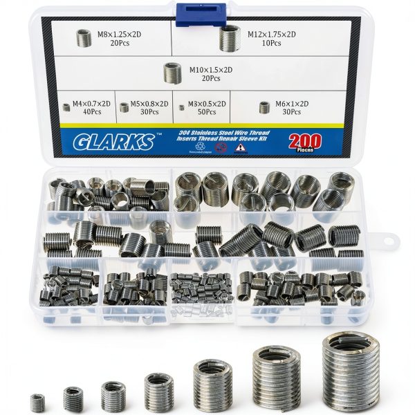 Wire Inserts Screws Sleeve Kit Glarks 200pcs 304 Stainless Steel-0