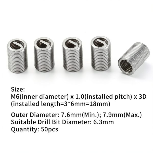 Thread Repair Insert Luatoxry 50pcs M6 x 1.0 x 3D Steel Silver-3